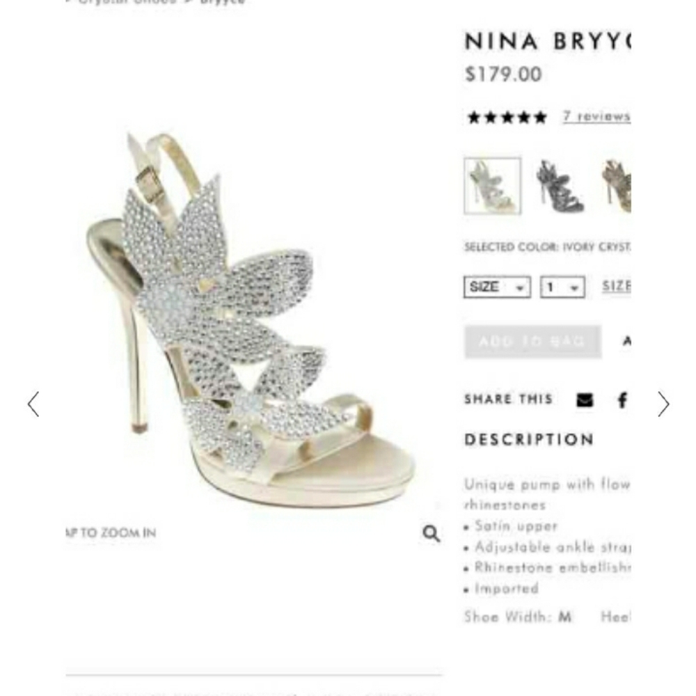Nina Bryyce Ivory Satin Heel With Floral Rhinesto… - image 5